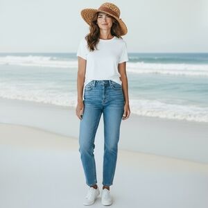 Vintage Bucket Hat LIZ CLAIBORNE Women's Beige Woven Beach Hat Wide Brimmed Hat